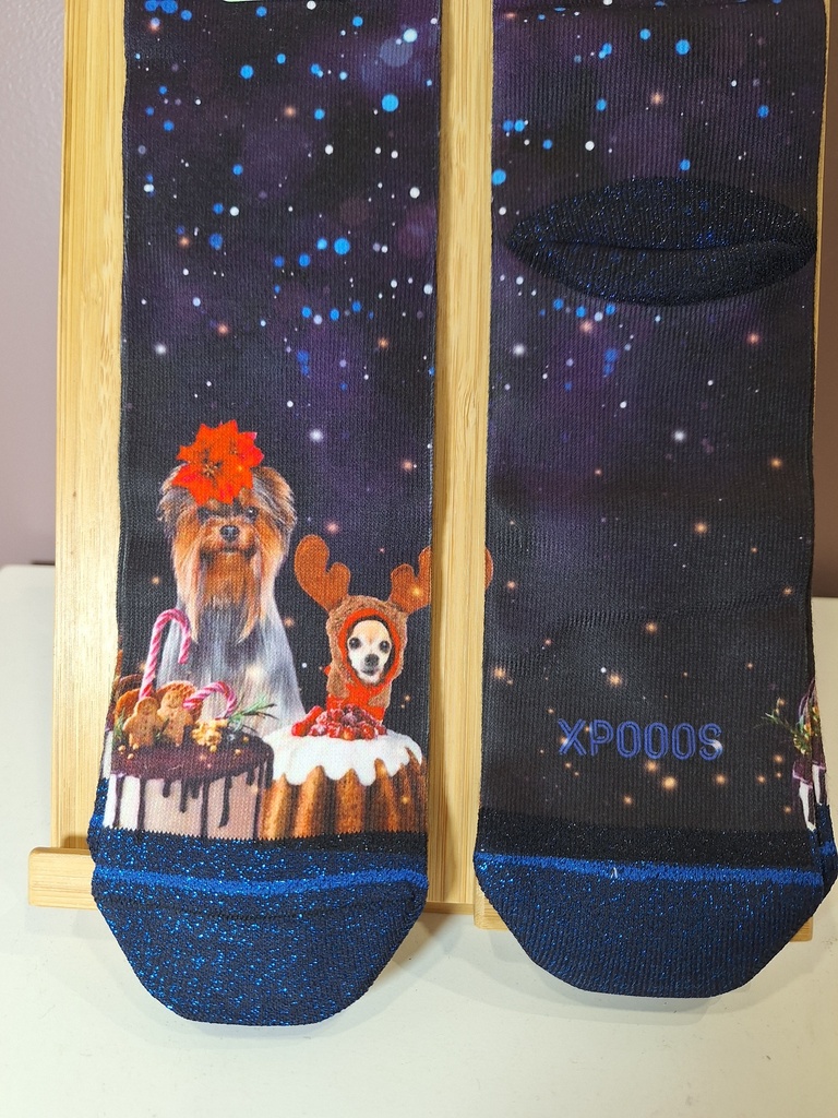 Chaussettes XPOOOS Festive Dogs bleu nuit 