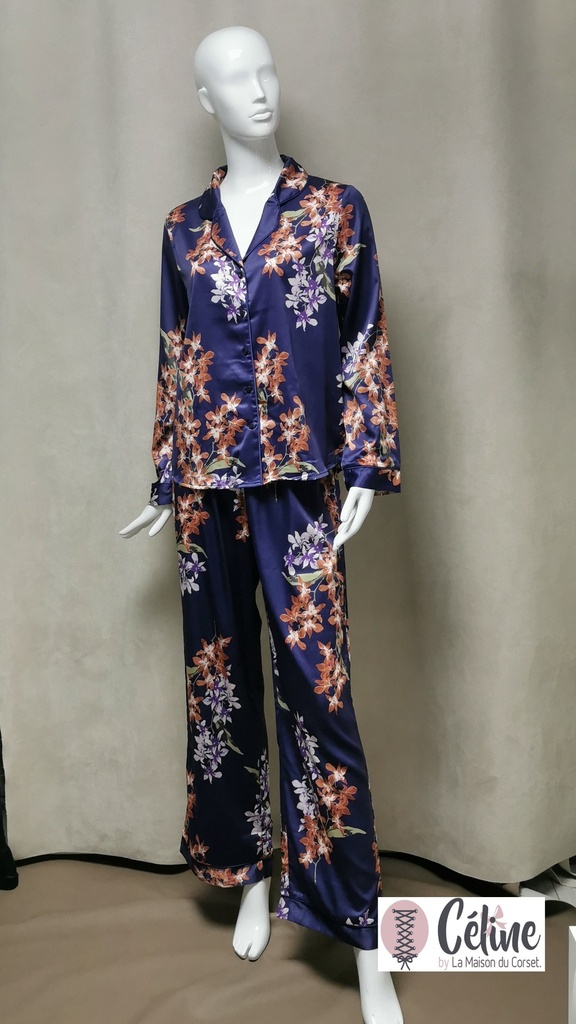 Pyjama satinee LingaDore Orchidee 6301 violet fleuri