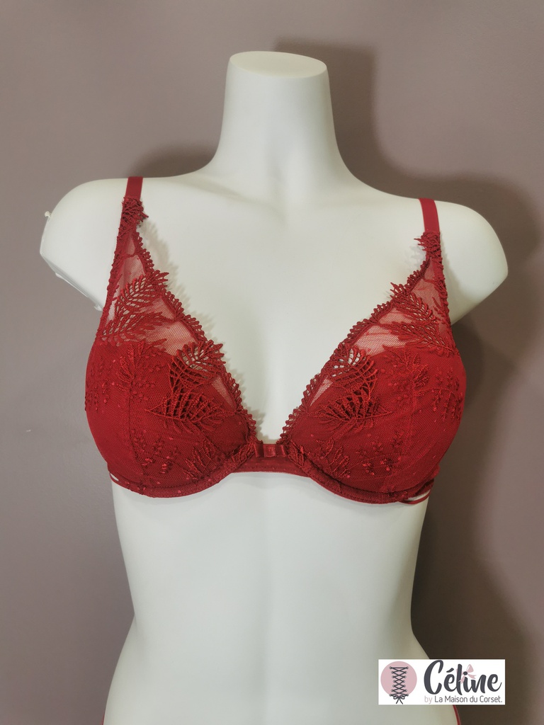 Soutien gorge push up Simone Perele Bloom 12Y347 rouge opera 