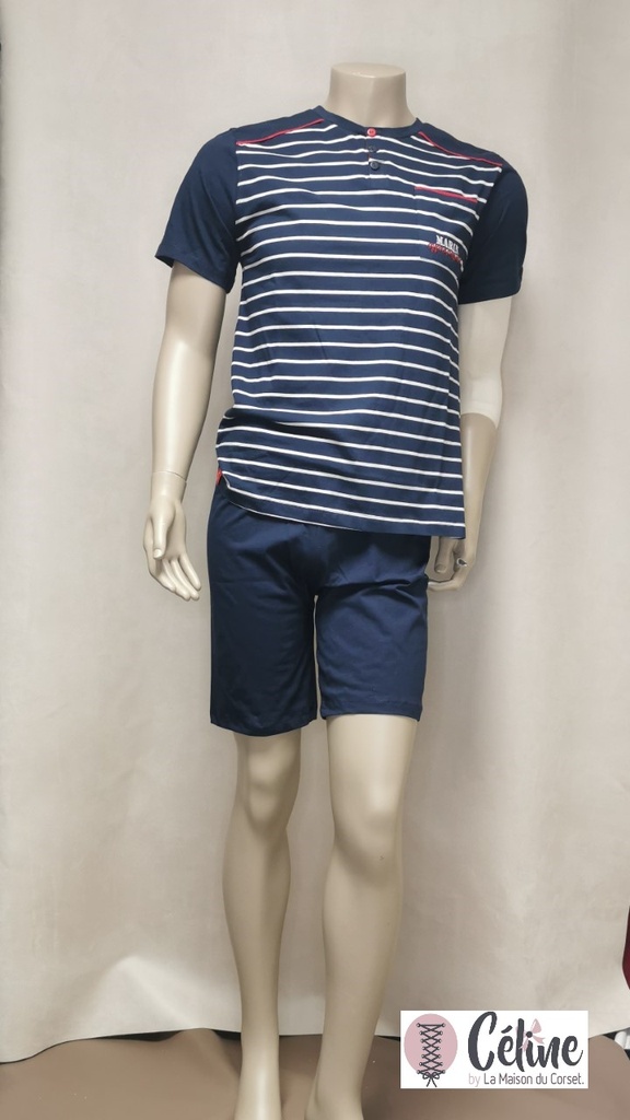 Pyjashort Homme Rose Pomme Marin rayure  525 525 Y00 écru marine