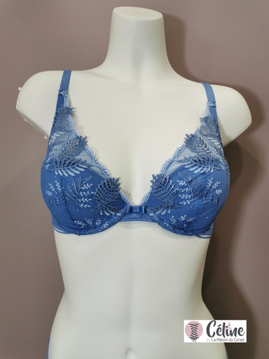 Soutien gorge push up Simone Perele Bloom 12Y347 bleu jeans 