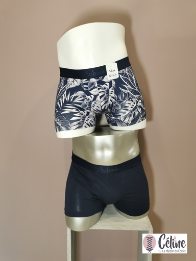 Boxer duo Aubade Men Ink Leaves XB58T  bleu 